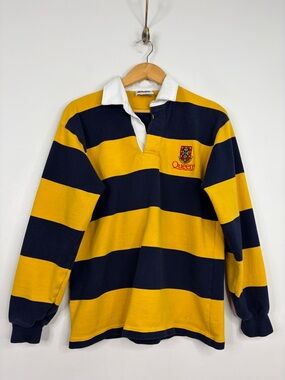 Barbarian Rugby Shirt Mens Small Queens University Blue Yellow Stripe Polo